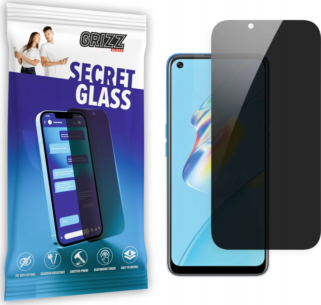 Xham mbrojtës privatësie Grizz SecretGlass për Oppo A53 5G, 9H, i zi