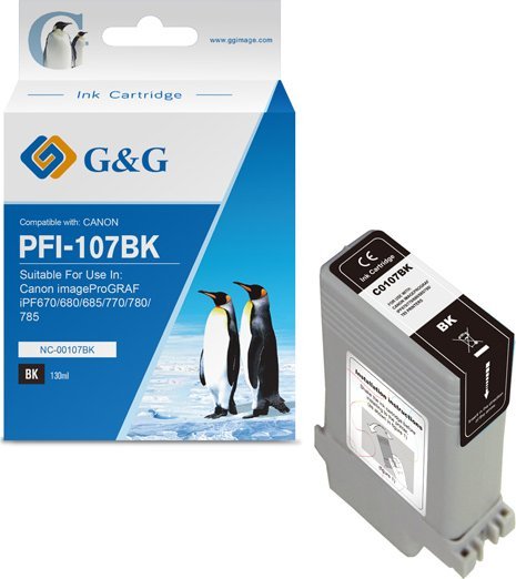 Bojë printeri G&amp;G PFI107BK NC00107BK 6705B001, 130ml, e zezë