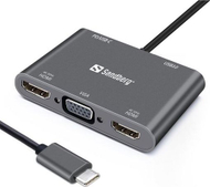Docking station Sandberg 136-35, USB C, HDMI dhe VGA, gri alumini