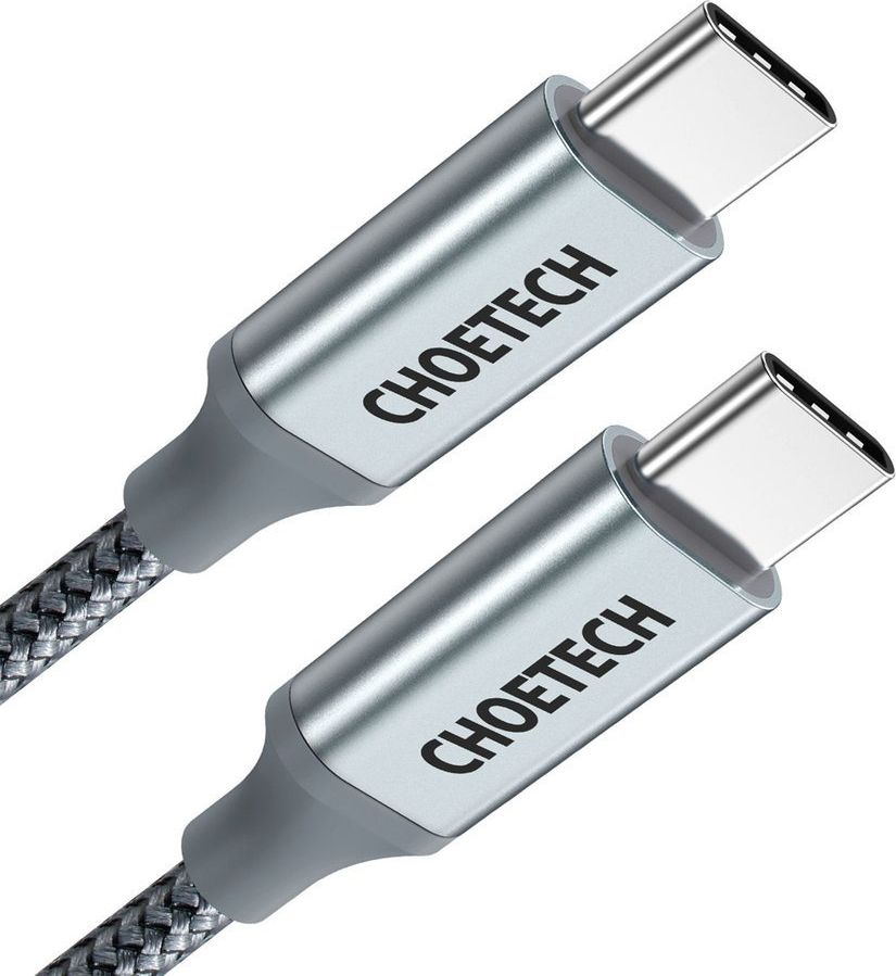 Kabull USB Choetech, USB C në USB C, 1.8 m, 100 W, argjendtë