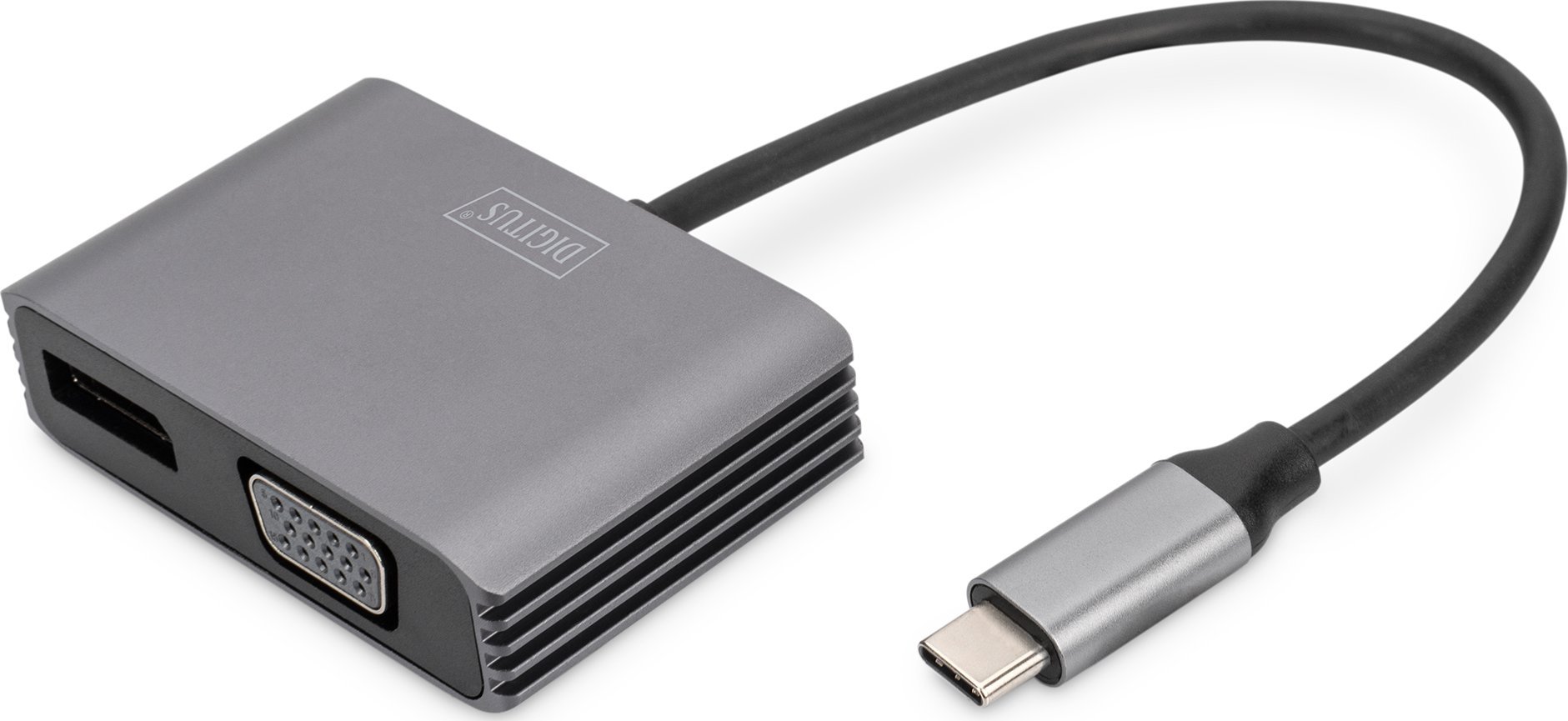 Adapter USB Digitus USB C në DisplayPort dhe VGA, 0.2m, 4K Ultra HD, gri