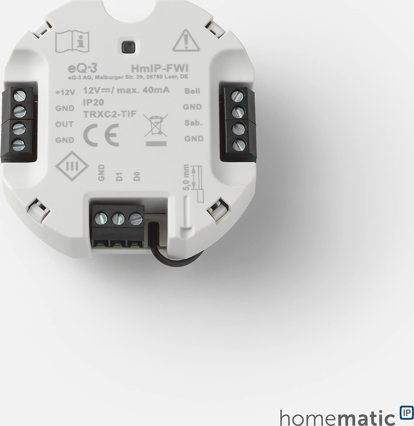 Ndërfaqe HomeMatic IP Wiegand, modul zgjerues, për sistem smart home, i bardhë