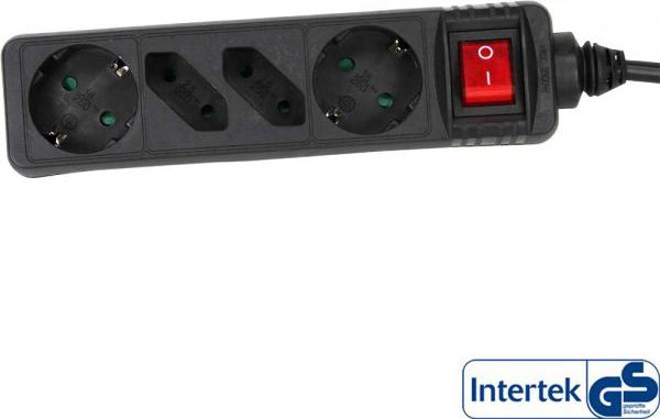 Shtrirës rryme InLine 16443S, 4 presa, kabllo 3 m, i zi