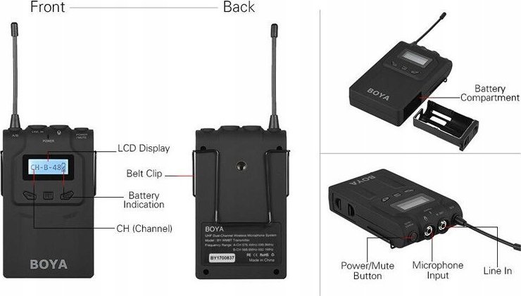 Mikrofon lavalier wireless BOYA BY-WM8 PRO, sistem UHF, për iPhone Android DSLR PC, i zi