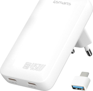 Karikues USB 4smarts FlatPlug Slim Dual, 45W GaN, 2x USB-C, i bardhë