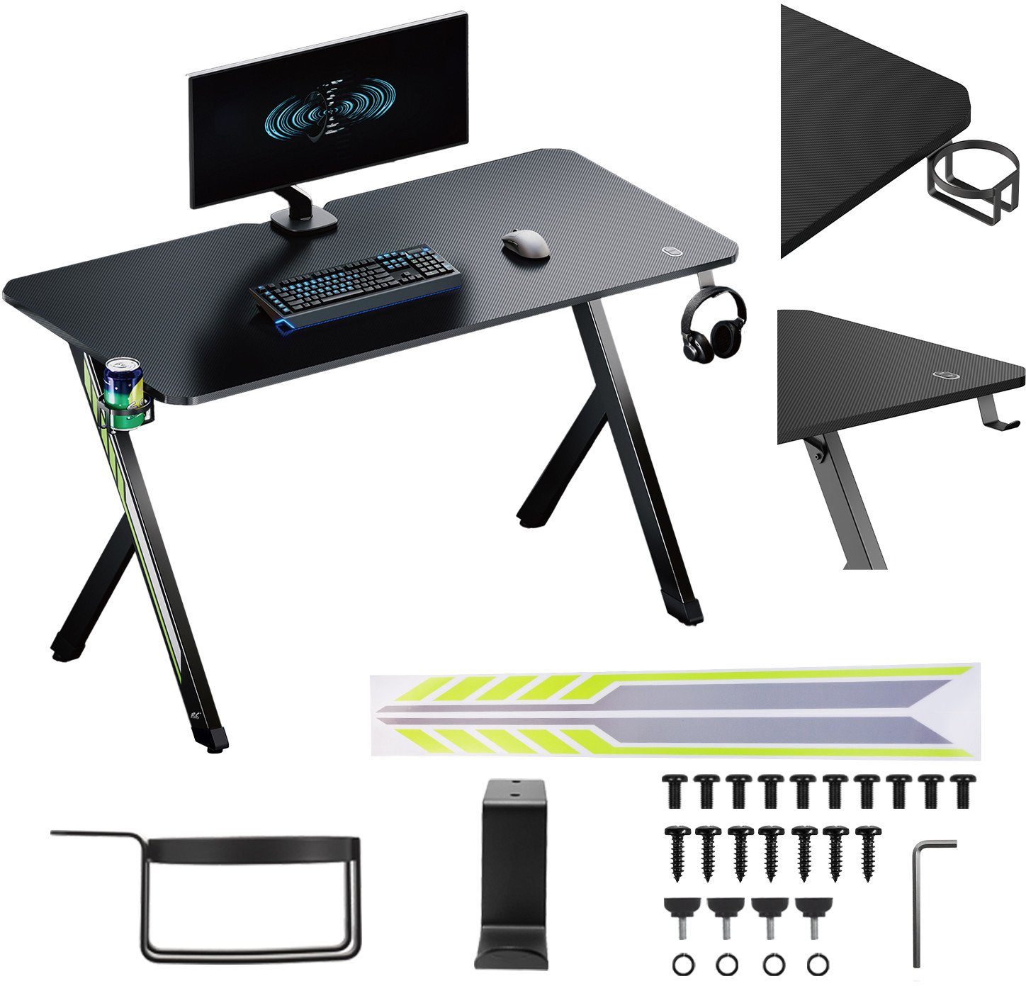 Гејминг маса NanoRS RS101, широка површина, челична конструкција, црна