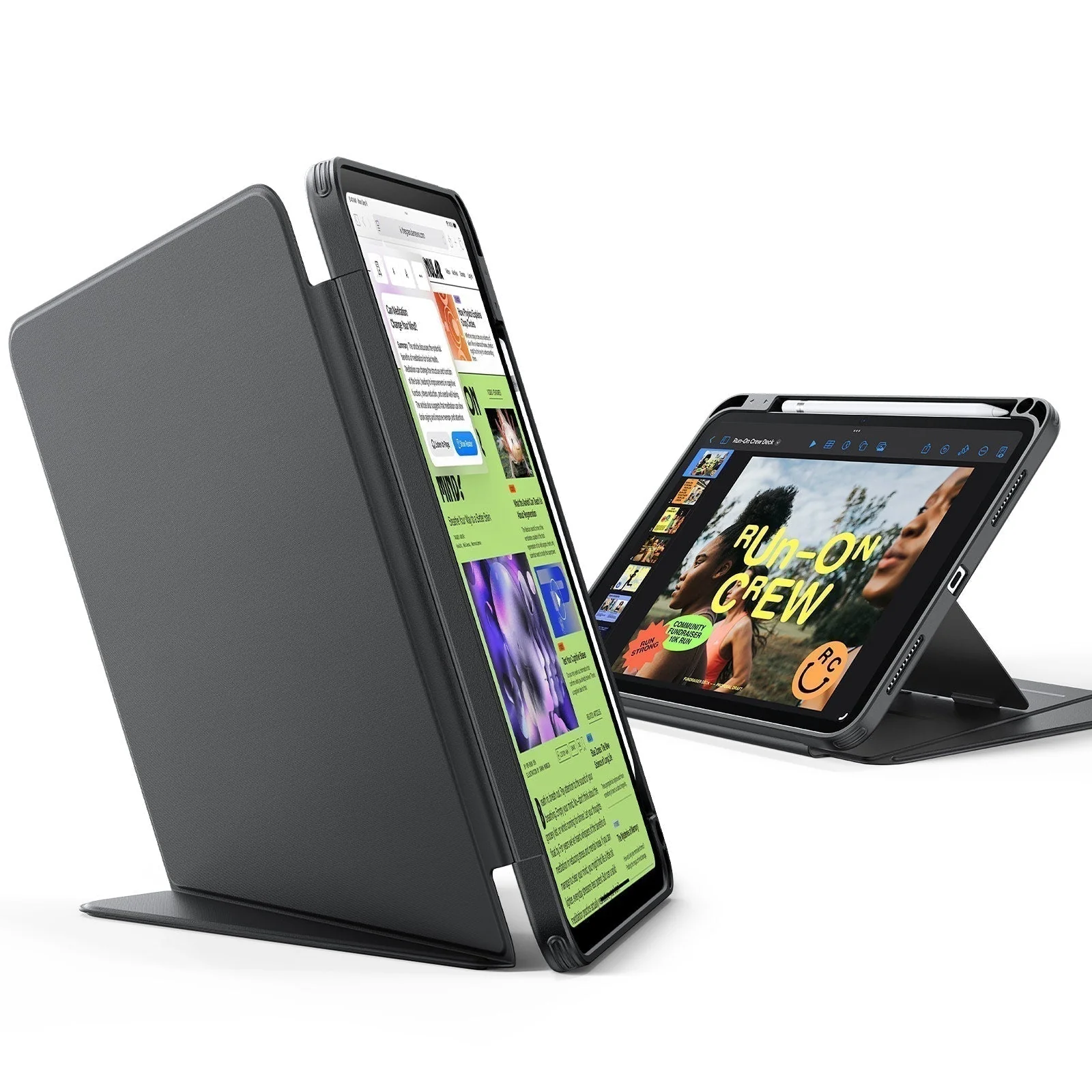 Mbrojtëse ESR Flip Magnetic Case me mbajtëse lapsi për iPad 10/11(A16), e zezë