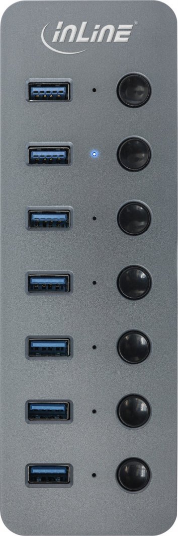 HUB USB InLine USB 3.2 Gen 1, 7 porta, me çelës, alumini, gri