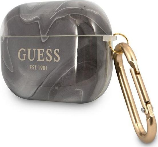 Mbulesë mbrojtëse Guess GUAPUNMK Marble Collection për AirPods Pro, TPU, me karabinë, gri