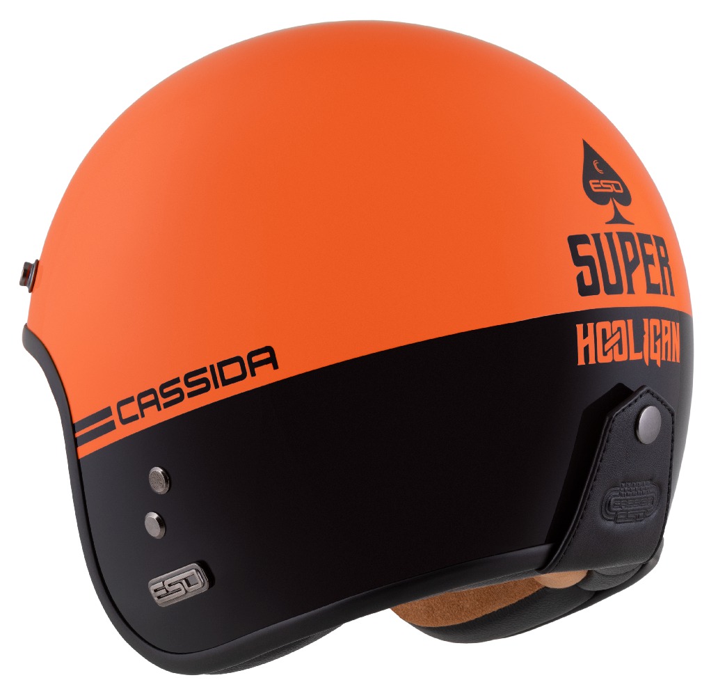 Helmë moto CASSIDA ESO Super Hooligan, open face, ECE 22.06, e zezë portokalli perlë