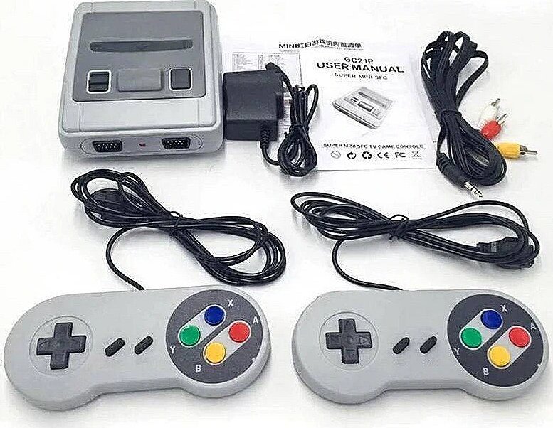 Konzола за игри RoGer SFC620 LD Super Mini SFC, 620 игри 8 bit, 2 гејмпади, сива