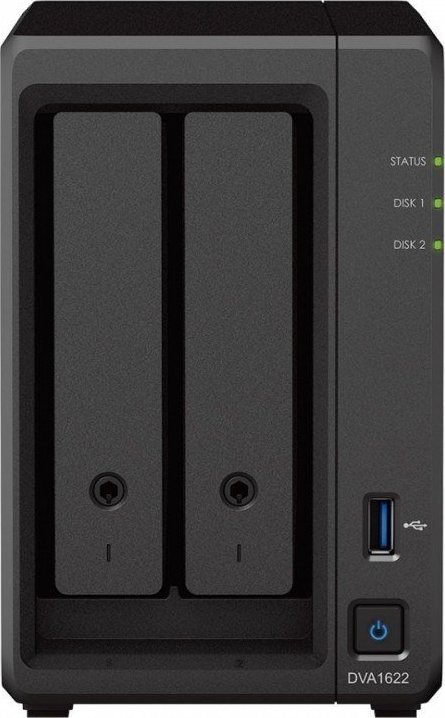 Recorder NVR Synology DVA1622, analizë video me AI, dalje HDMI, i zi