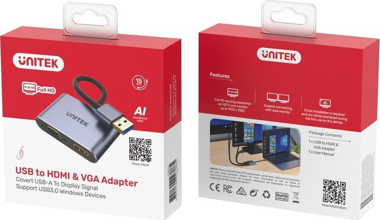 Stacion dokimi Unitek V1304A, USB 3.0, HDMI VGA, i zi