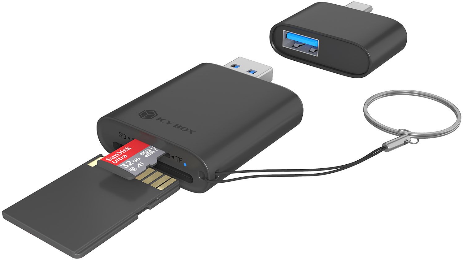 Читач на картички Icy Box IB-CR204-CU3, USB 3.2 Gen 1, USB-C и USB-A, црн