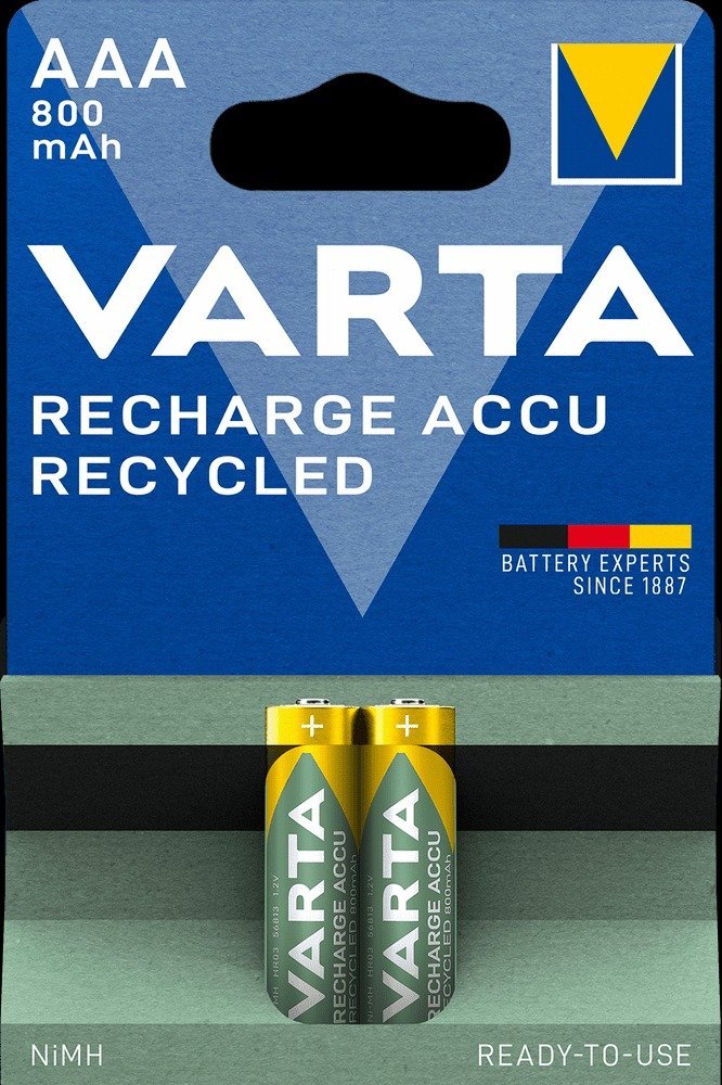 Bateri të rikarikueshme AAA Varta Recycled 56813101402, NiMH 800mAh, 1.2V, paketim 2 copë