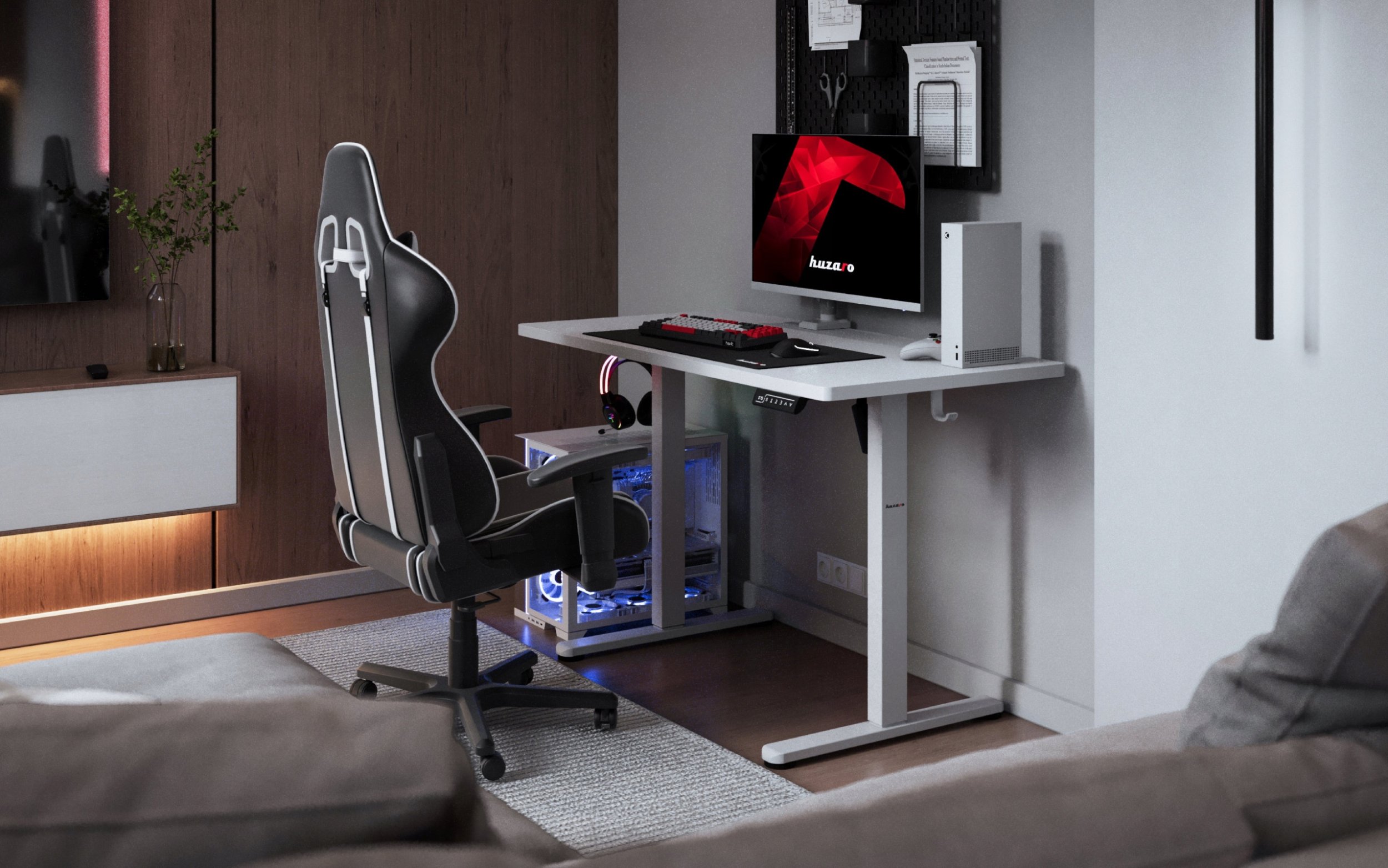 Tavolinë gaming Huzaro Hero 8.1, rregullim elektrik lartësie, e bardhë