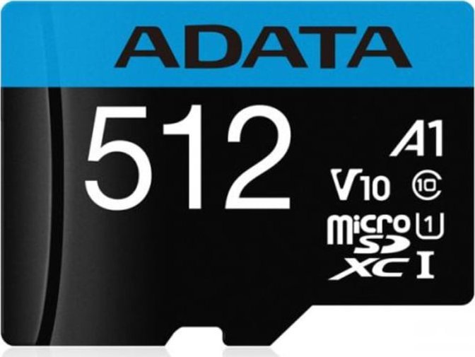 Kartë memorie ADATA Premier MicroSDXC 512GB, Class 10 UHS I A1, e zezë blu