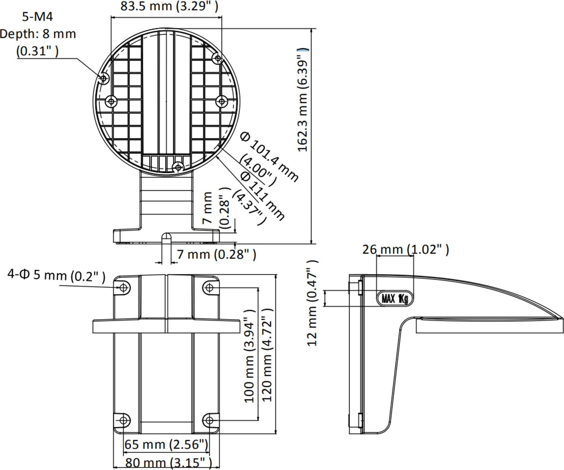Ѕидна држачка за камера Hikvision DS-1258ZJ, ABS пластика, до 1kg, црна