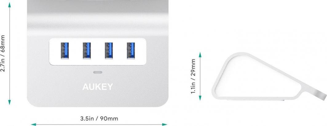 HUB USB Aukey, 4x USB-A 3.1 Gen1, i argjendtë