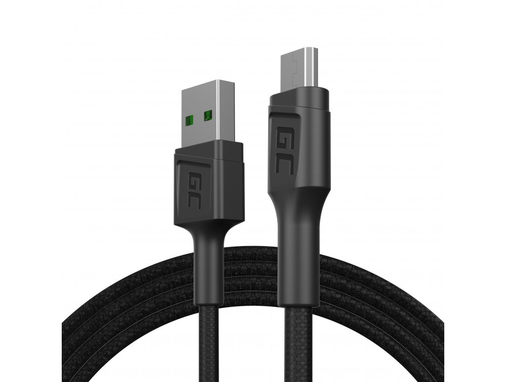 Kabllo USB Green Cell KABGC20, USB në Micro USB, 120cm, e zezë