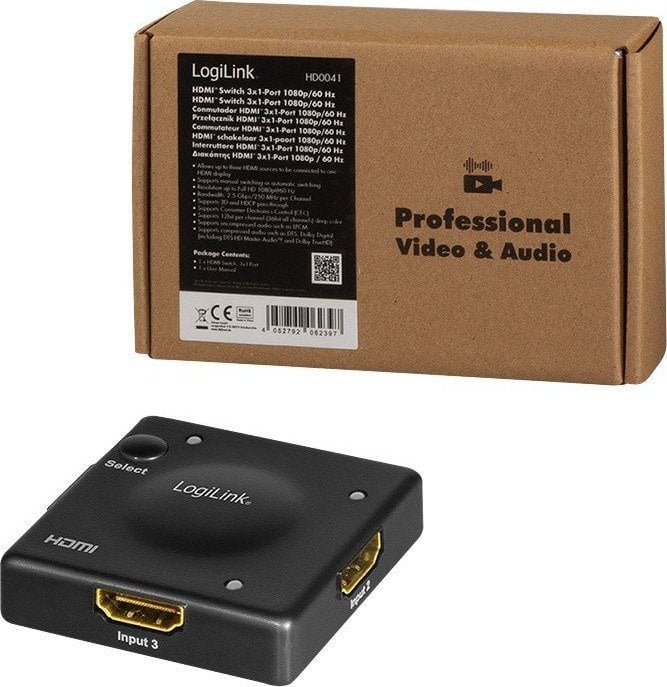 Nделач HDMI LogiLink 3x1, Full HD 1080p 60Hz, Мини, црна