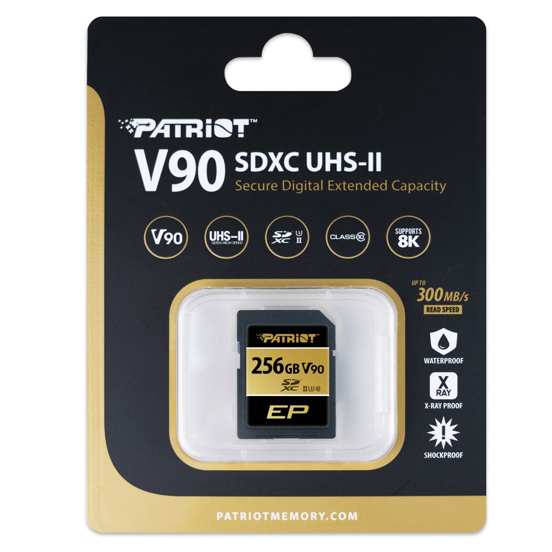 Kartë memorie Patriot V90, 256GB, SDXC, UHS-II, e artë