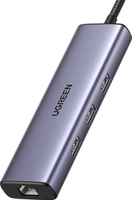 HUB USB UGREEN CM512, 3x USB A 3.0, HDMI 4K, RJ 45, USB C PD 100W, gri