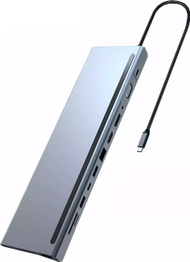 Docking station RoGer RO-DOCK12IN1PD, USB-C 12-në-1, 100W PD, gri