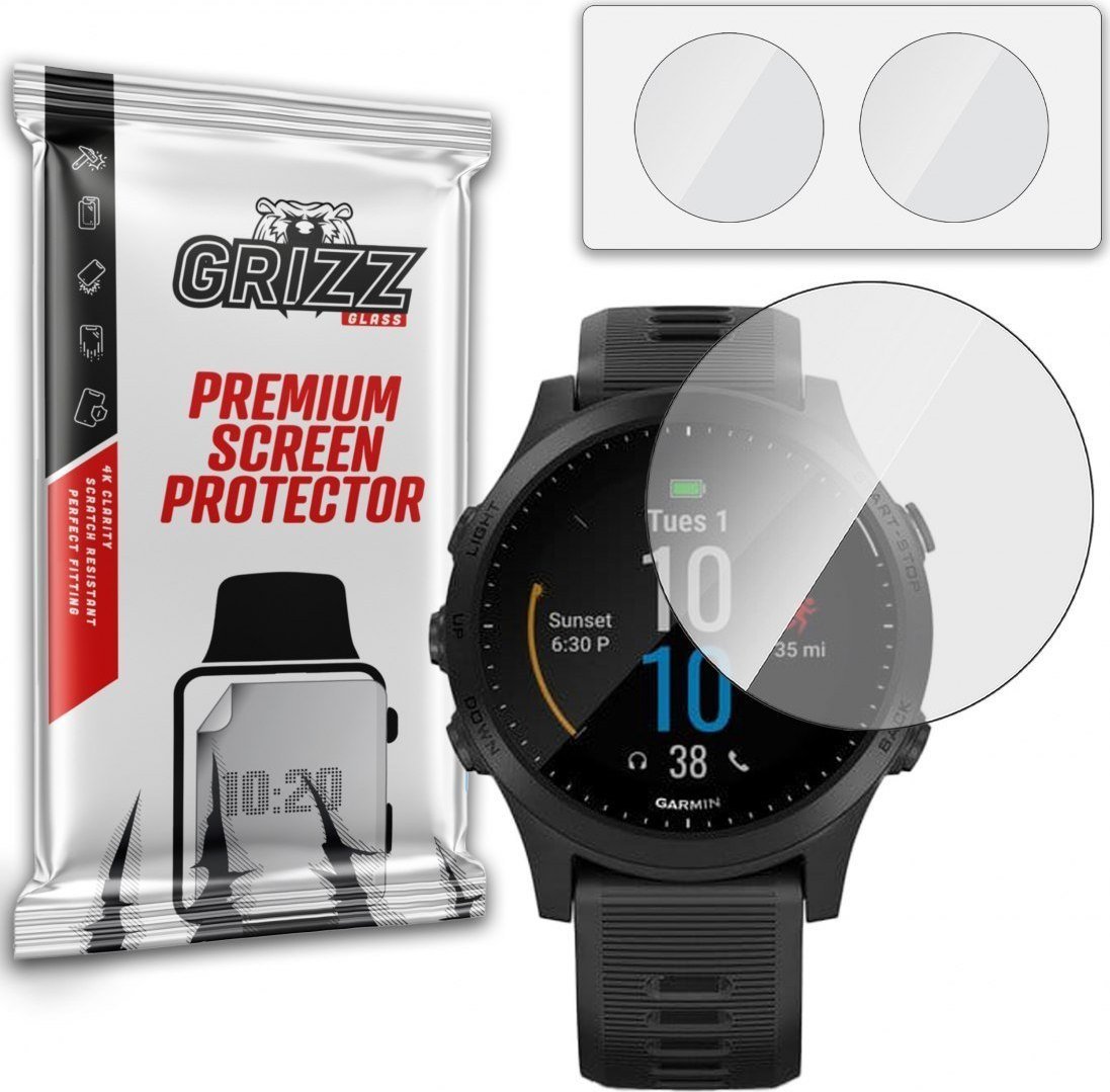 Xham mbrojtës hibrid GrizzGlass për Garmin Forerunner 945, paketim me 2 copë, transparent