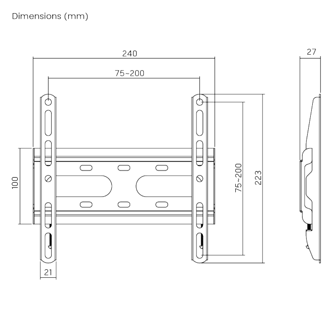 Mbajtëse statike për TV Brateck KL31-22F, 23"-43", 45 kg