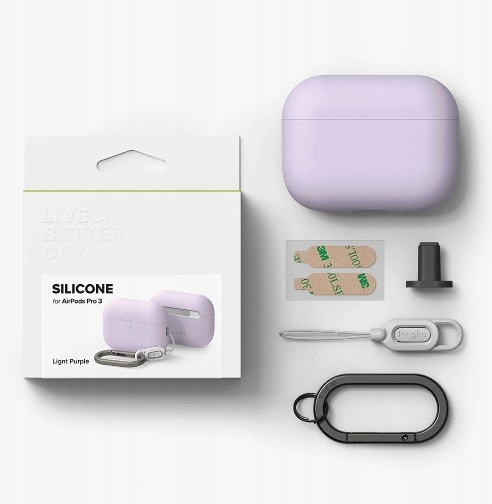 Силиконска маска Ringke за Apple AirPods Pro 3, со карабин, светло виолетова