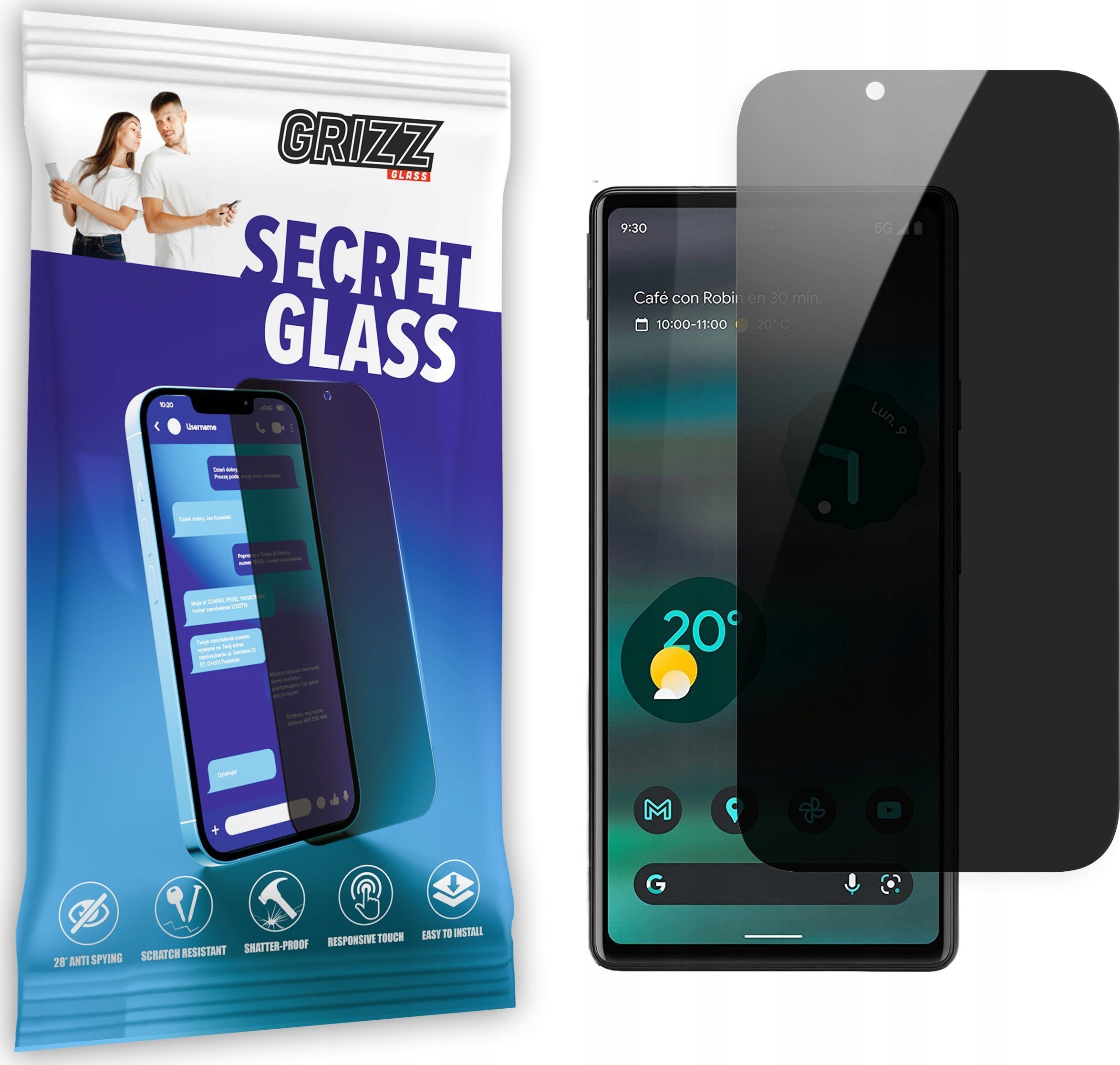 Xham mbrojtës GrizzGlass Matte SecretGlass për Google Pixel 7a, privatësi, ekran i plotë, transparent
