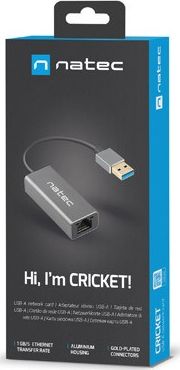 Мрежна картичка Natec Cricket NNC-1924, USB 3.1, RJ45 гигабит, сива