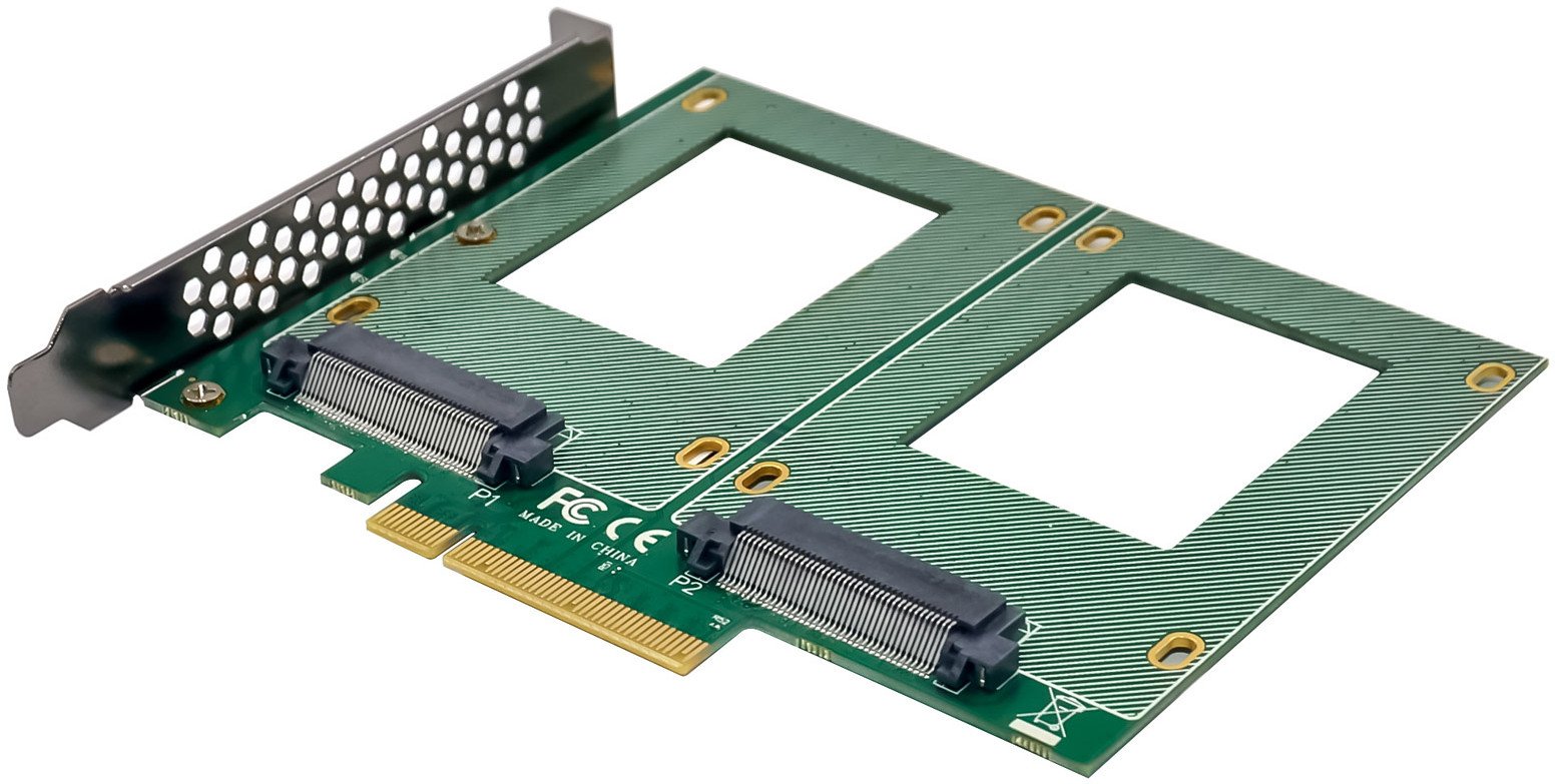 Kartë zgjeruese InLine PCIe, 2x U.2 NVMe SFF-8639, PCIe 3.0 x8, e gjelbër