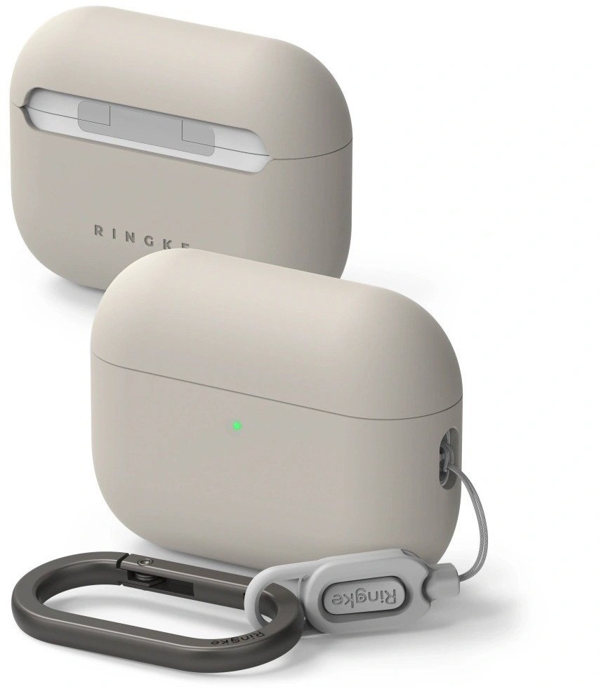 Силиконска футрола Ringke за Apple AirPods Pro 3, со карабин, сива