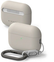 Силиконска футрола Ringke за Apple AirPods Pro 3, со карабин, сива