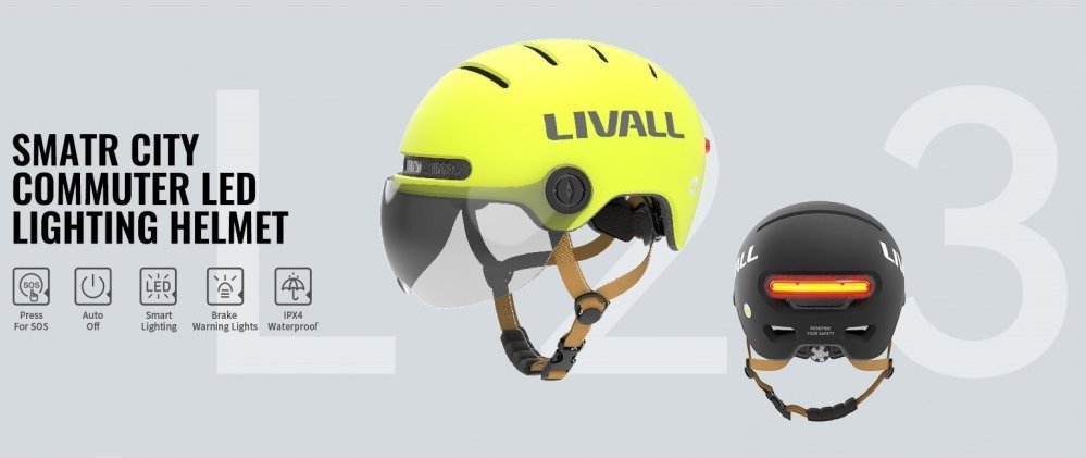 Helmetë urbane Livall L23, sensor rënie SOS, drita LED, e verdhë, L