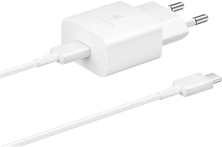 Полнач Samsung USB-C, 15W, бел + USB-C, 1м