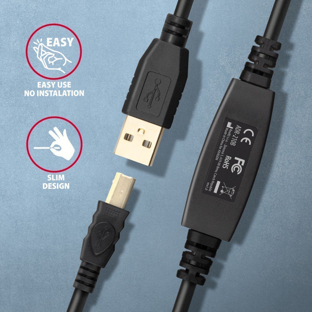 Kabllo USB Axagon ADR-210B, USB-A në USB-B, 10 m, i zi