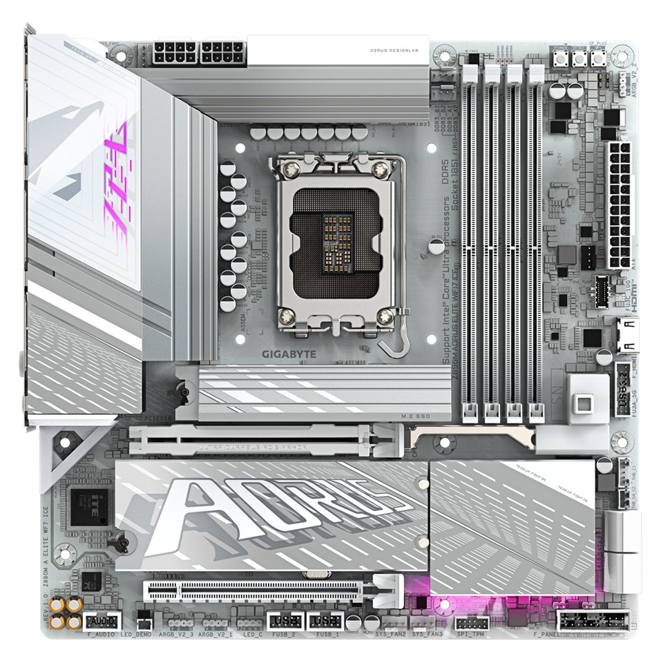 Pllakë amë GIGABYTE Z890M AORUS ELITE WIFI7 ICE, LGA 1851, DDR5 8800MHz, e bardhë