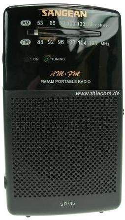 Radio xhepi Sangean AM FM, tuner analog, altoparlant i integruar, gri