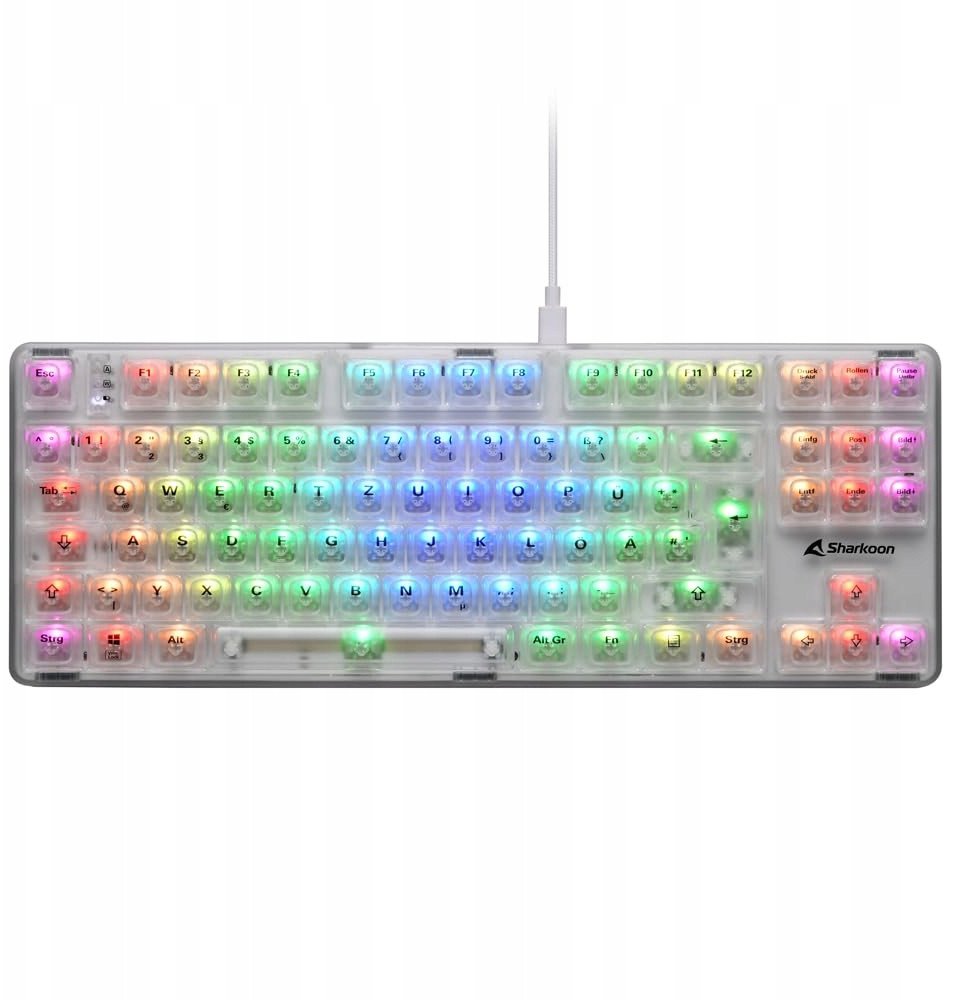 Гејминг тастатура Crystal Shark, TKL, безжична и со кабел, транспарентна бела