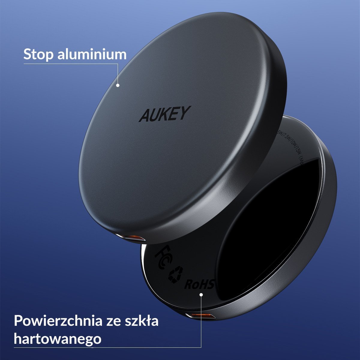 Безжичен полнач Aukey LC-MC10 MagLink Aura, 15W, USB-C, црн