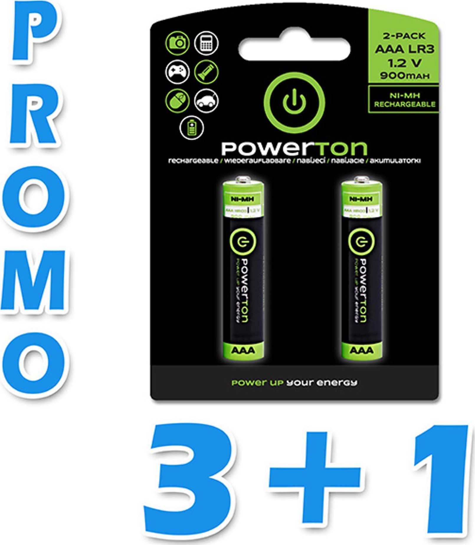 Полначливи батерии Powerton AAA HR03, 1.2V, 900 mAh, пакување 2 парчиња