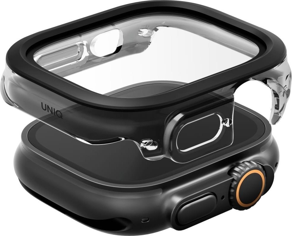 Mbrojtëse Uniq Voute për Apple Watch Ultra 49mm, xham i temperuar, kornizë plastike, e zezë