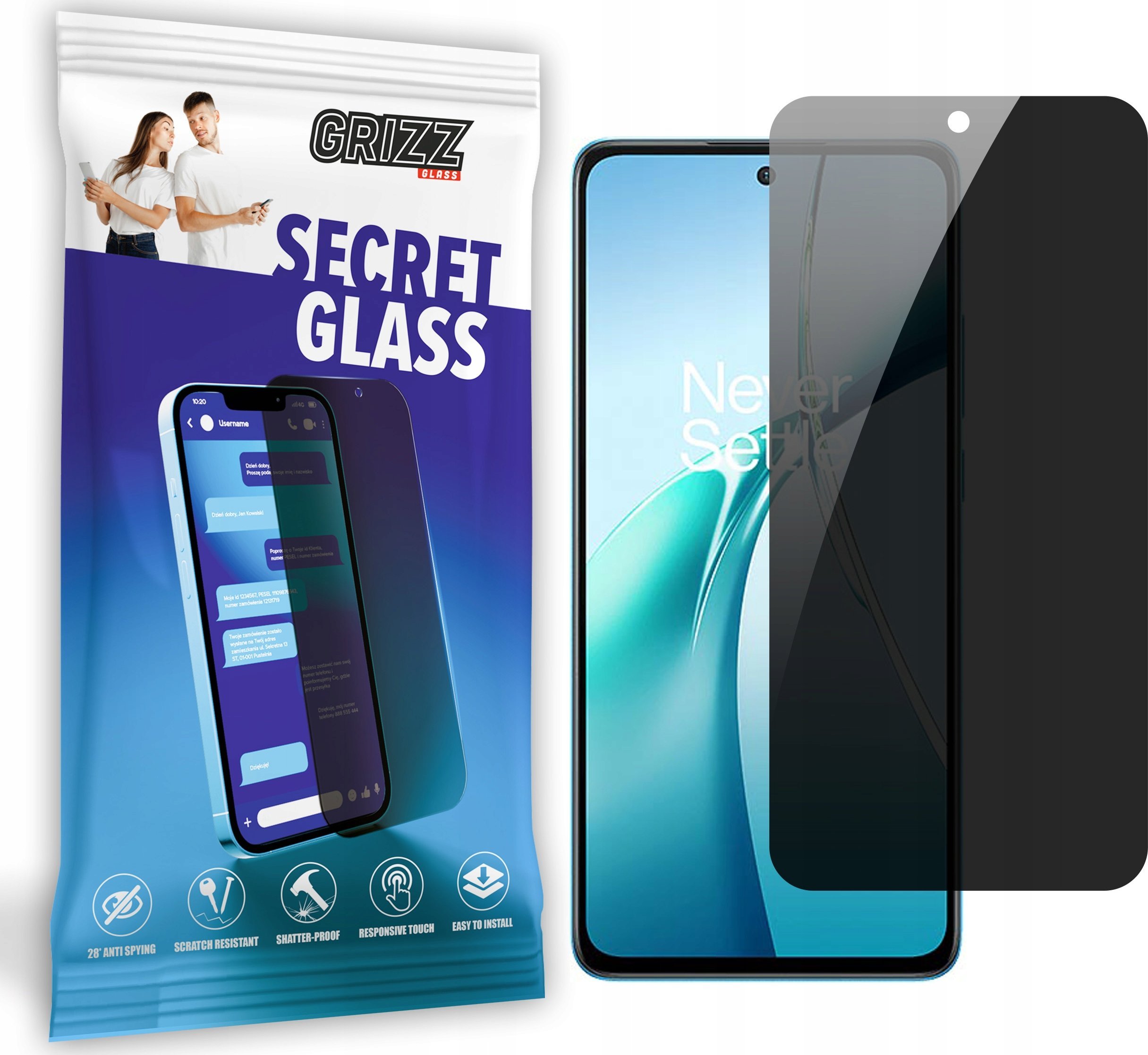 Заштита за екран Grizz SecretGlass за OnePlus Nord CE4 Lite, приватност, калено стакло, проѕирна