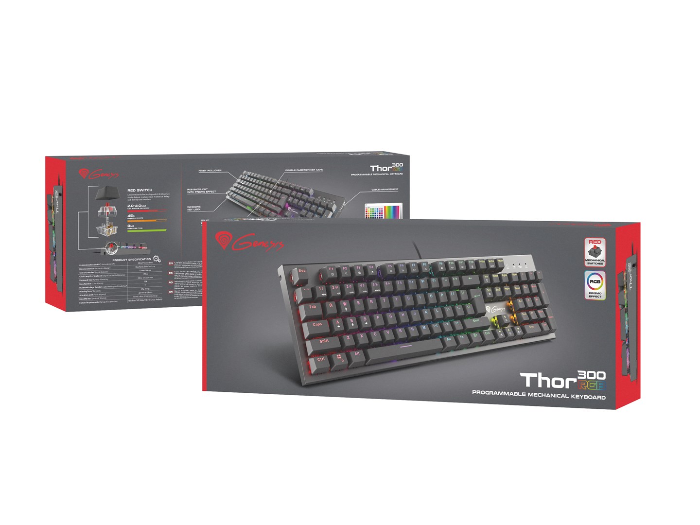 Tastierë mekanike Genesis Thor 300 RGB, Outemu Red, e zezë