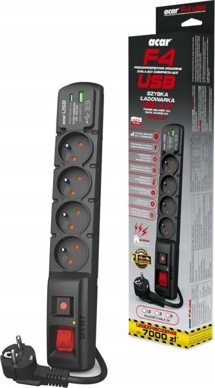 Shtepshtrirës Acar F4, 4 porta, 1.5m, i zi