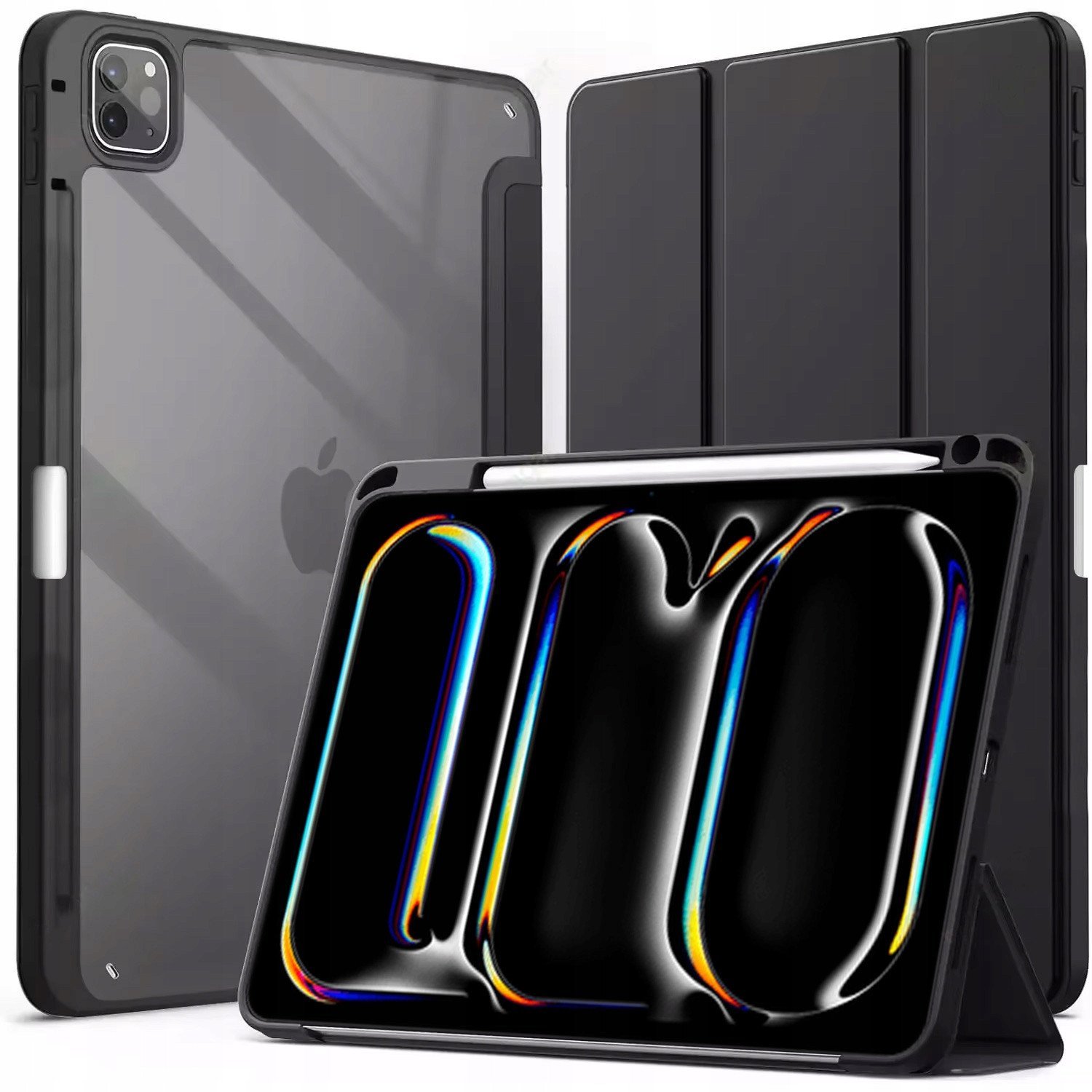 Mbulesë tablet Hard Crystal për iPad Pro 13 Gen 5 2024, kapak me qëndrim, e zezë