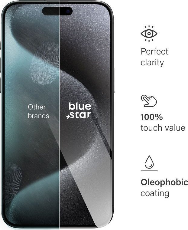 Stakll xhami i temperuar Blue Star për iPhone 15 Pro Max, 0.3mm, transparent